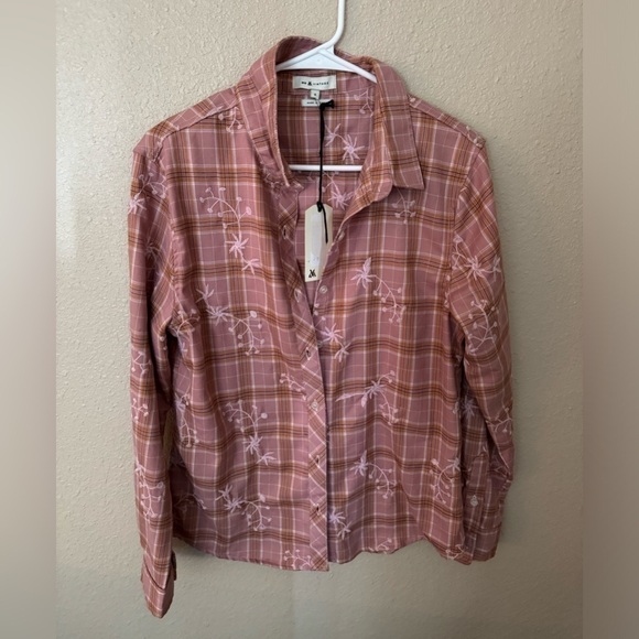 Miss Me Tops - NEW Miss Me MM Vintage Embroidered Floral Plaid Top Pink Mauve Long Sleeve